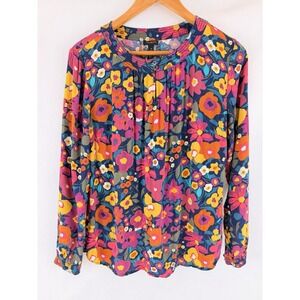 Blouse Talbots Women M Floral Print Rayon Boho Peasant Top Long Sleeve